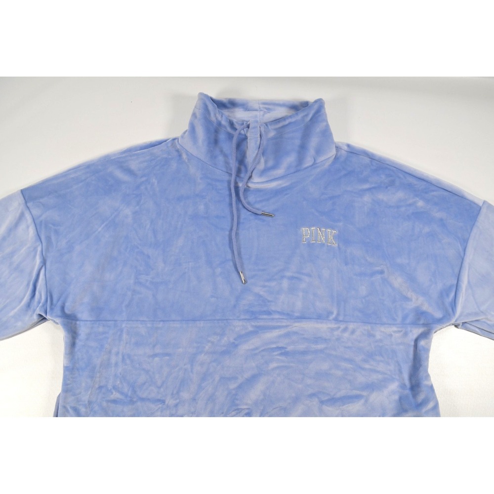 Victoria's Secret PINK Brand Blue Soft Plush Pullover Women's M High Neck Pocket - Picture 6 of 16